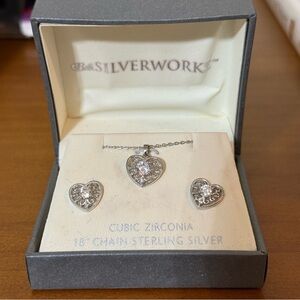 NWT Belk SILVERWORKS Cubic Zirconia 18” Sterling Silver Chain Necklace Earrings